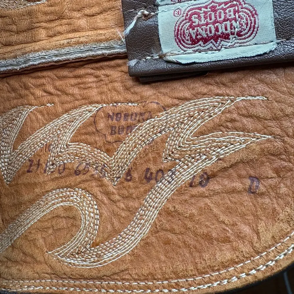 Vintage Nocona Bullhide Leather Cowboy Boots Flame Stitching 10 D